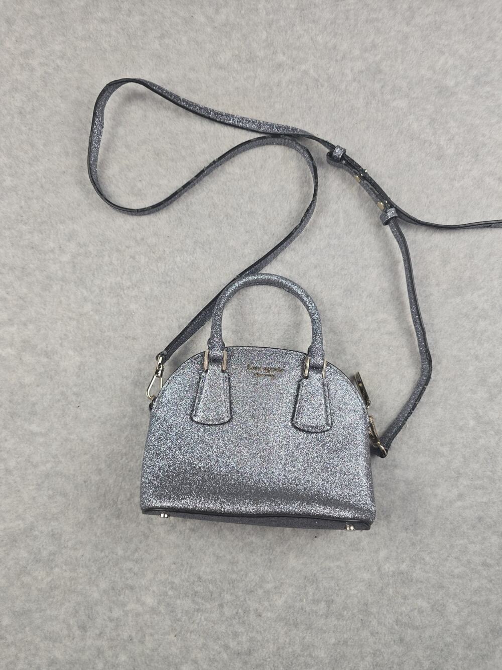Kate Spade New York Mini Sylvia Dome Crossbody Bag Silver Glitter Patent
